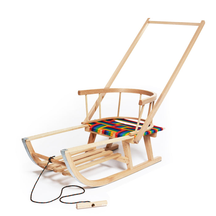 Wooden sled with footrest and seat 