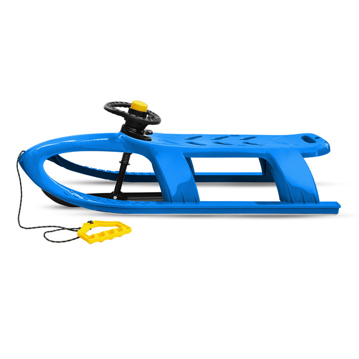 Children's sledge, plastic sledge with steering wheel, blue