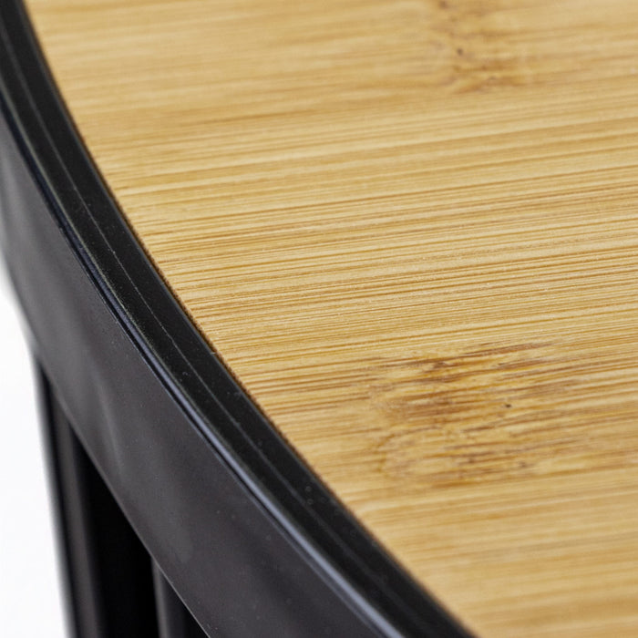 Beistelltisch, Couchtisch, Korbtisch mit Holzplatte aus Bambus, 25l